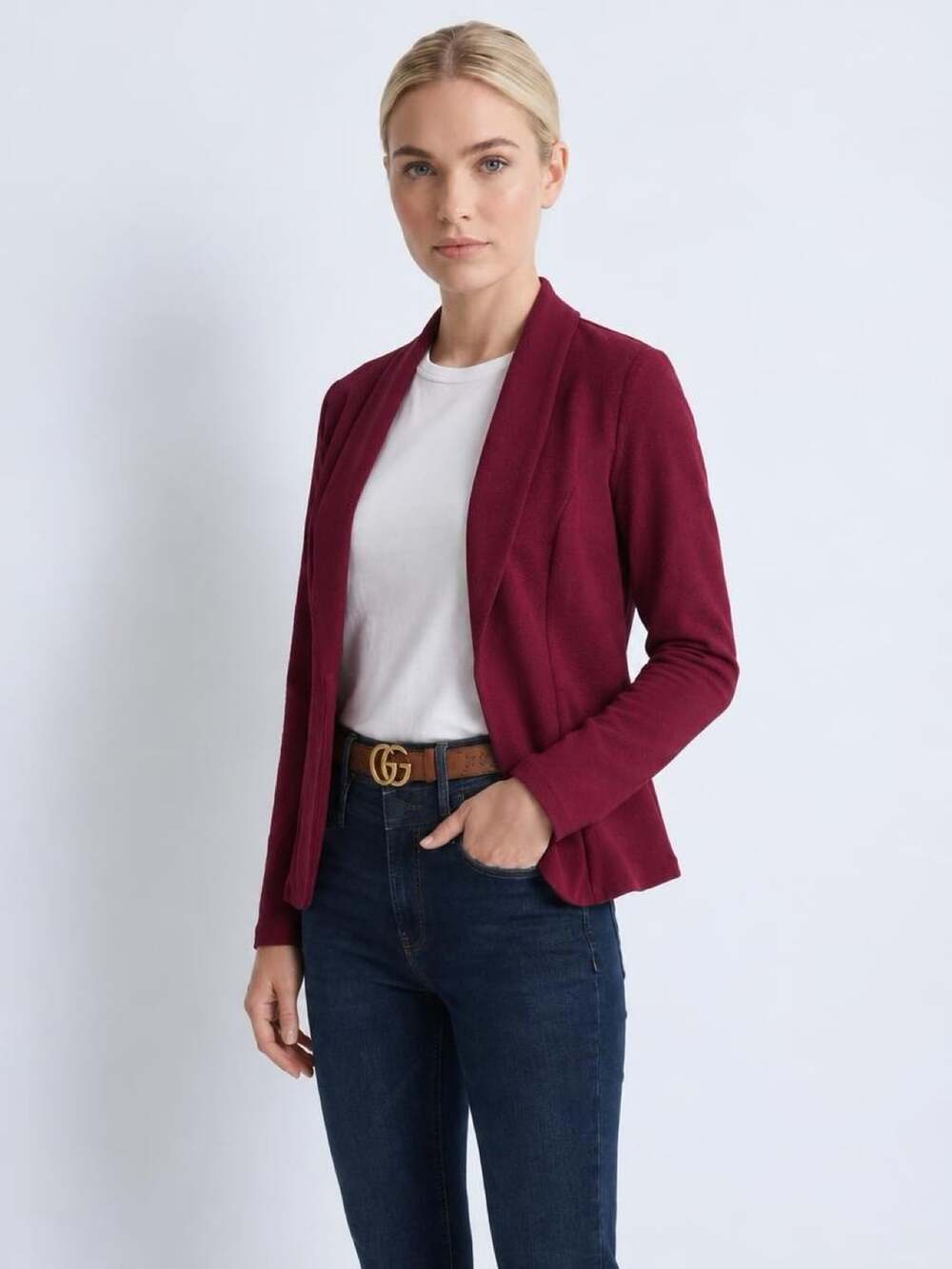 MOA Collection Open Front Blazer Size S Burgundy Jacket